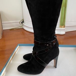LERRE Knee-High Suede Black Heeled Boots
